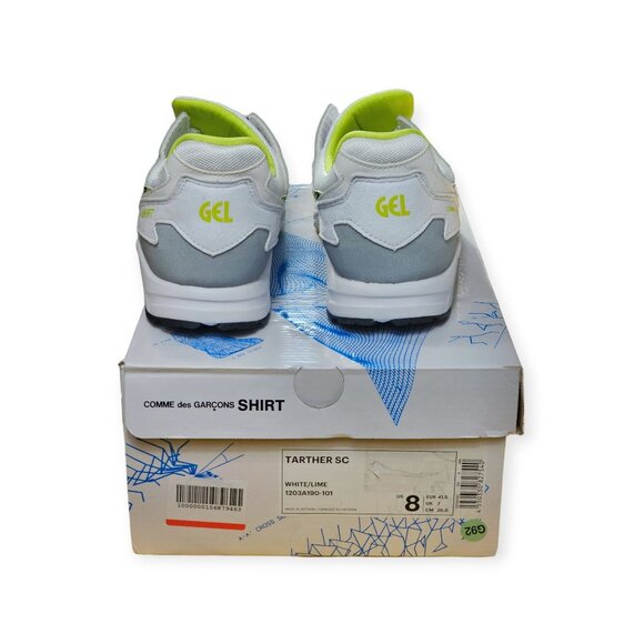 Comme Des Garçons Shirt X Asics Tarther SC Sneakers White Lime Green Print Mens - Picture 3 of 8